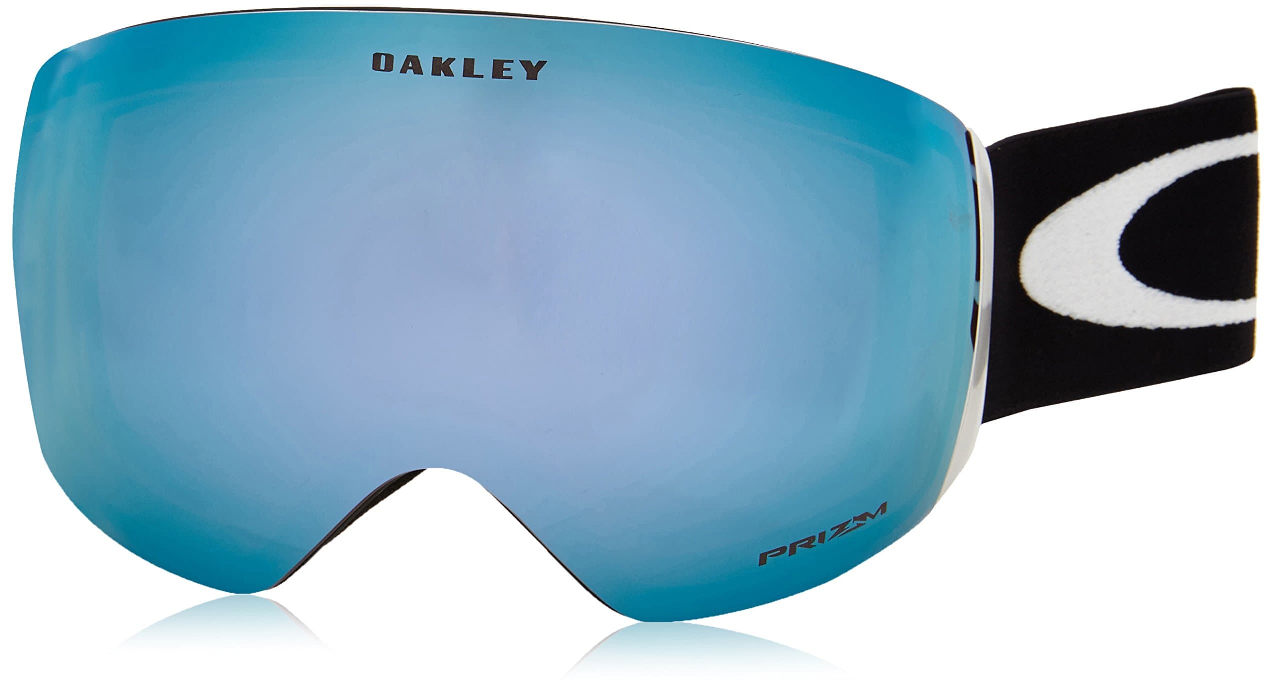 Gafas Oakley Flight Deck XM con lente Prizm azul iridio y montura negra en un entorno nevado.